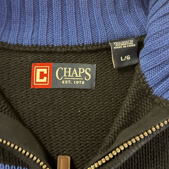 Chaps Cotton Sweater, navy blue white stripe - Picture 4 of 6